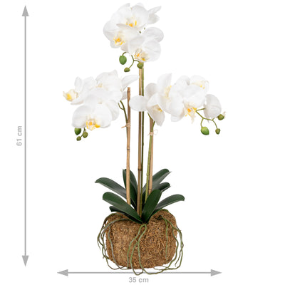 Orhidee artificiala alba cu aspect natural H61 cm cu 3 tulpini