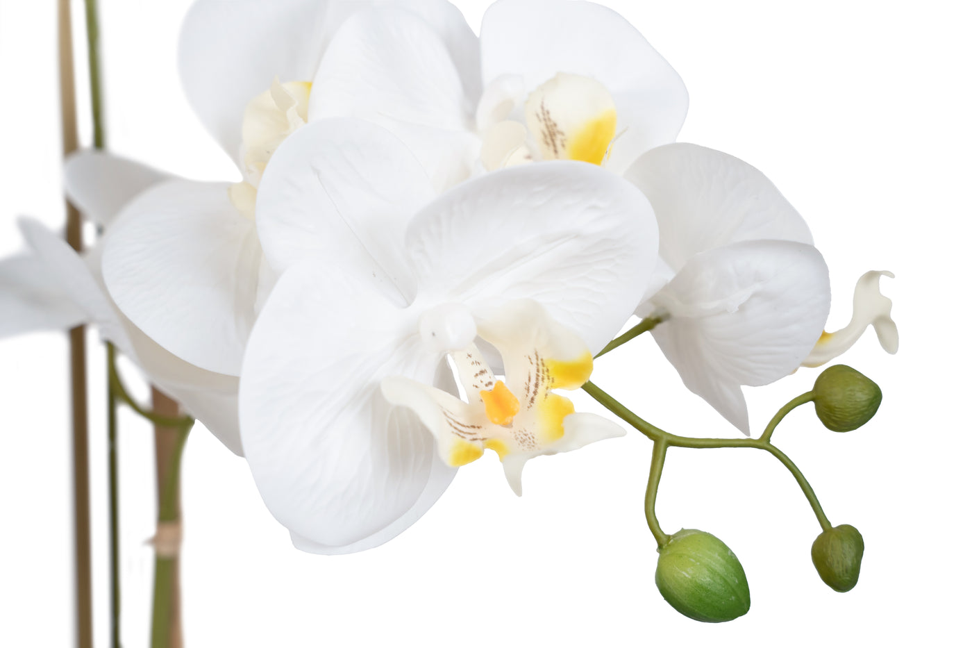 Orhidee artificiala alba cu aspect natural H61 cm cu 3 tulpini