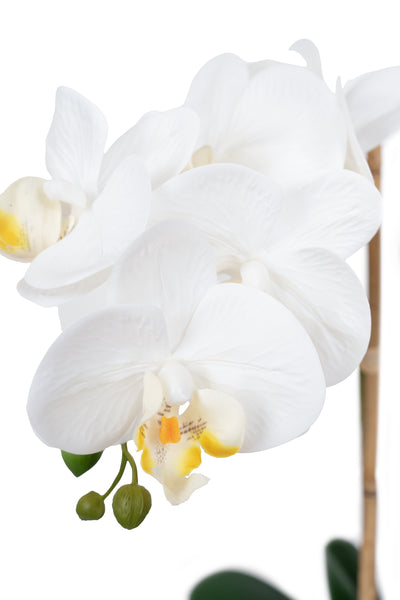 Orhidee artificiala alba cu aspect natural H61 cm cu 3 tulpini