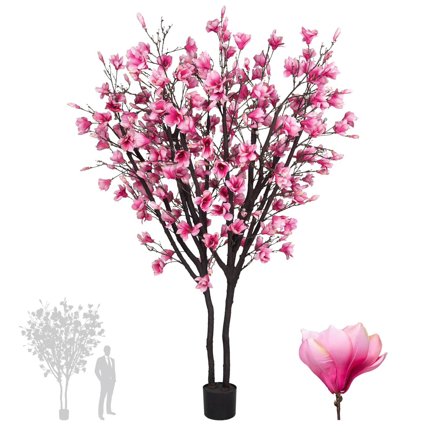 Copac artificial H270cm Magnolie cu flori roz, coroana D170cm