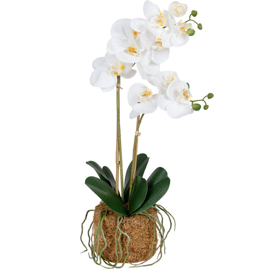 Orhidee artificiala alba cu aspect natural H53 cm cu 2 tulpini