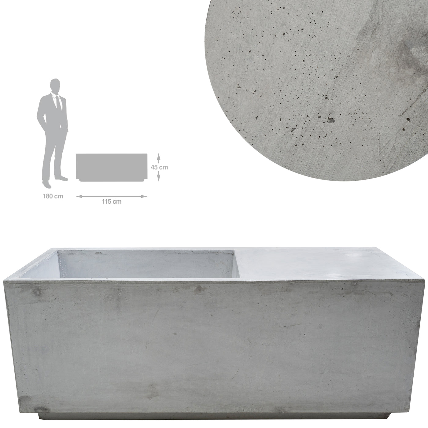 Banca cu ghiveci pt plante 115x45x45 cm. ciment alb