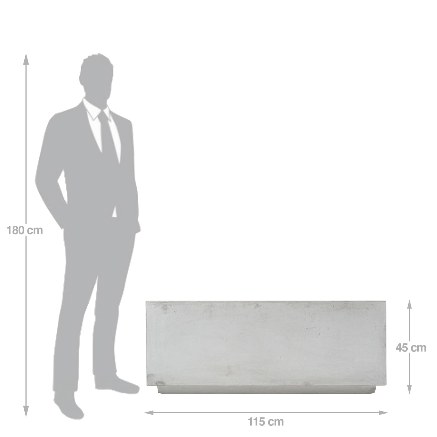 Banca cu ghiveci pt plante 115x45x45 cm. ciment alb