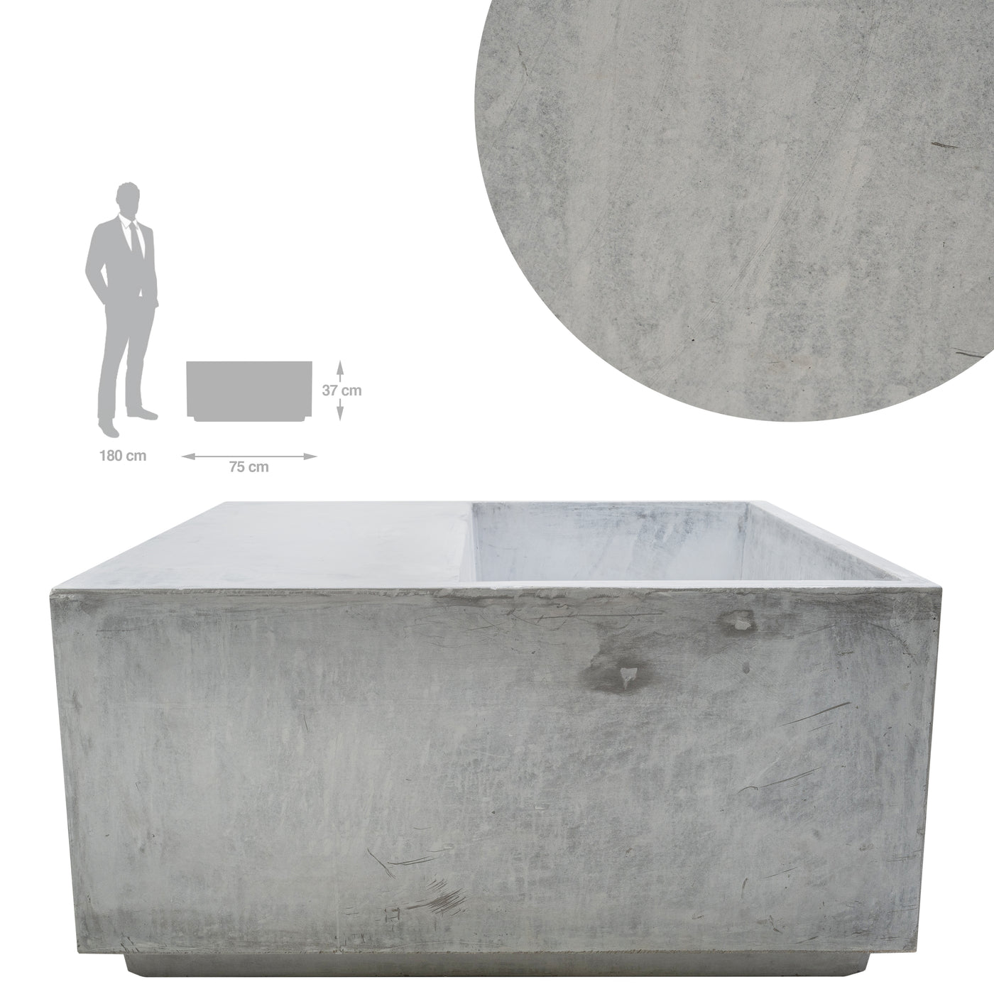 Banca cu ghiveci pt plante 75x75x37 cm. ciment alb