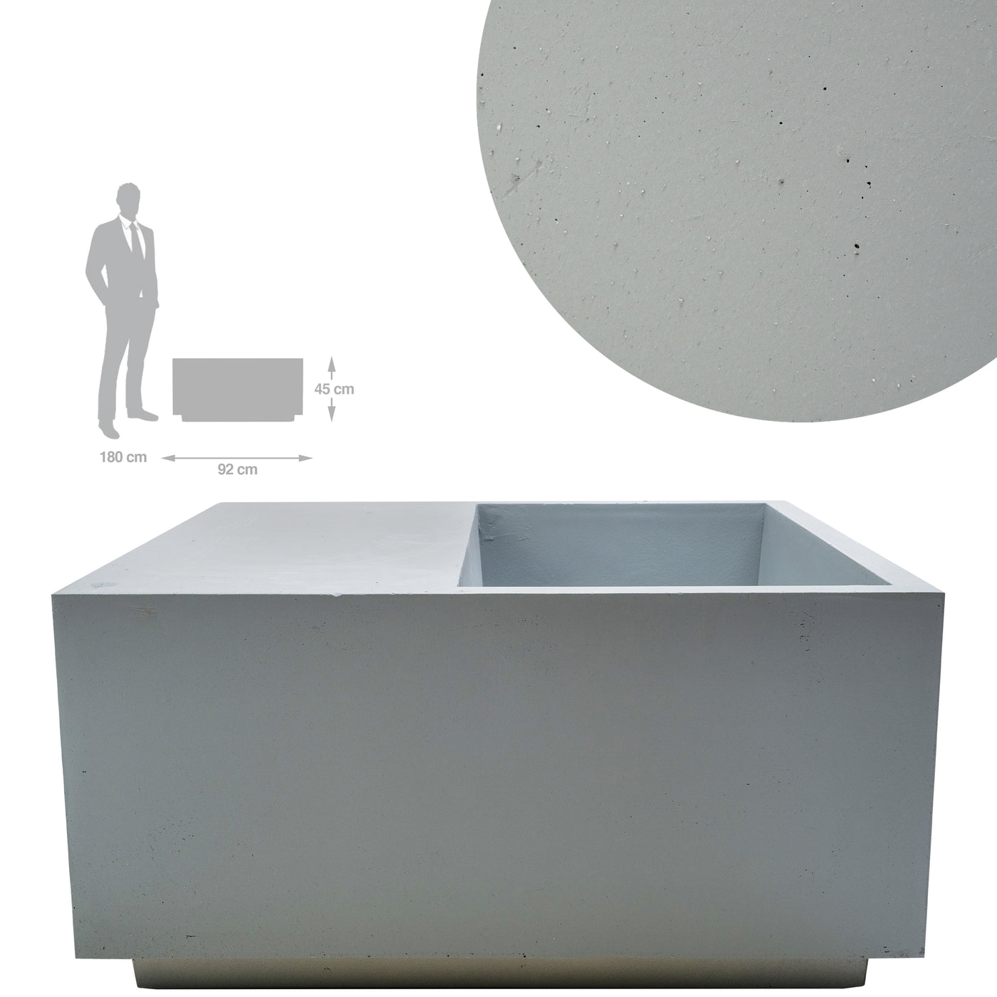 Banca cu ghiveci pt plante 92x92x45 cm. ciment alb
