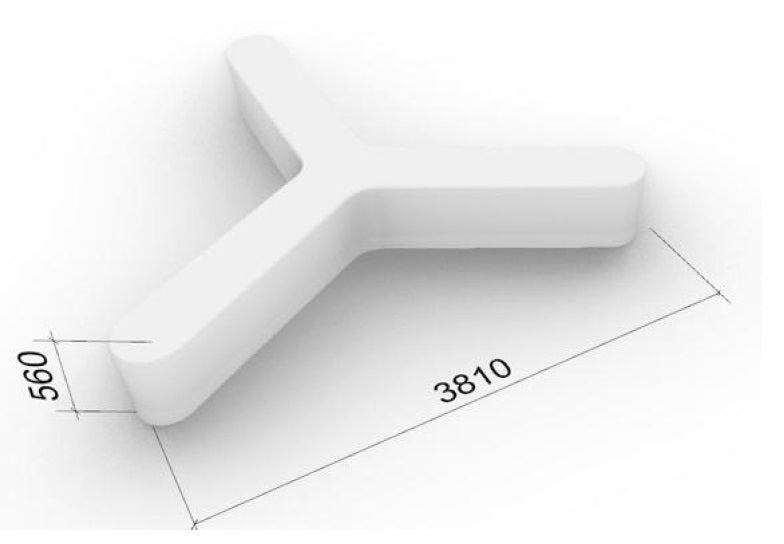 Banca urbana forma Y 381x189x56 cm