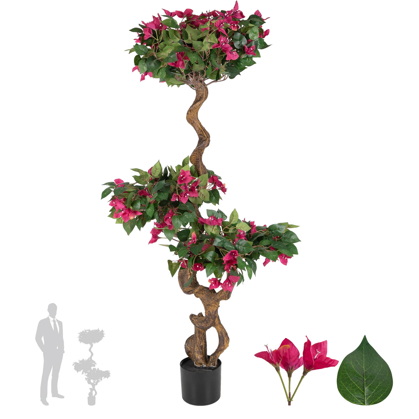 Bonsai artificial H140cm Bougainvillea cu 72 flori roz si 195 frunze