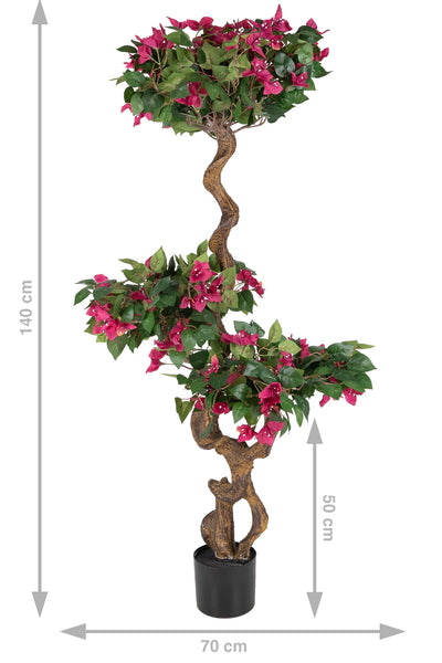 Bonsai artificial H140cm Bougainvillea cu 72 flori roz si 195 frunze