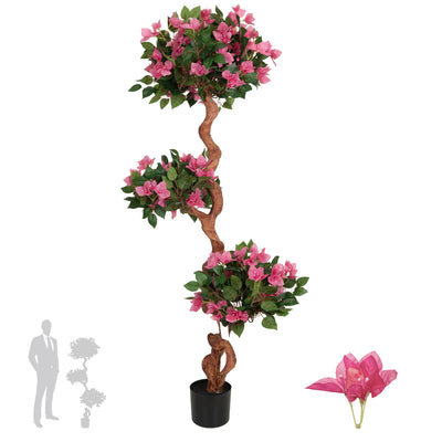Bonsai artificial H160 cm Bougainvillea cu 195 frunze si 72 seturi x 3 flori roz