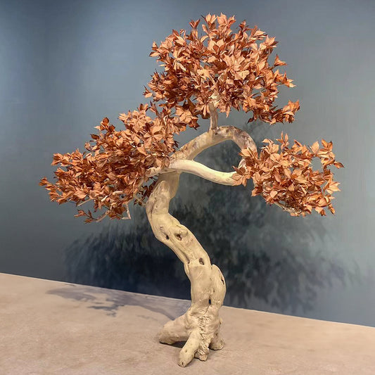 Bonsai artificial H220cm cu trunchi natural din lemn cu frunze maronii