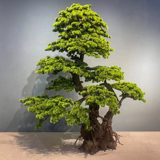 Bonsai artificial H260cm Pin cu trunchi natural din lemn cu frunze verzi