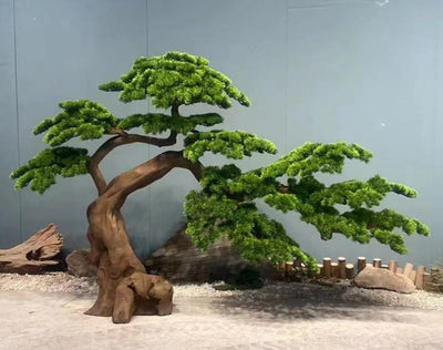 Bonsai artificial W170xH140cm Pin cu trunchi maro natural din lemn