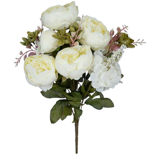 Buchet de bujori artificiali albi D30xH48cm. cu 10 flori