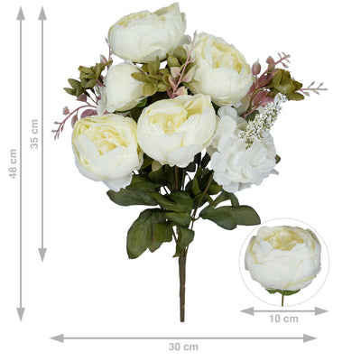 Buchet de bujori artificiali albi D30xH48cm. cu 10 flori