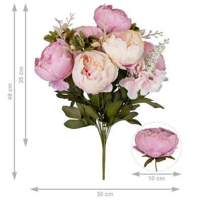 Buchet de bujori artificiali albi si mov deschis D30xH48cm. cu 10 flori