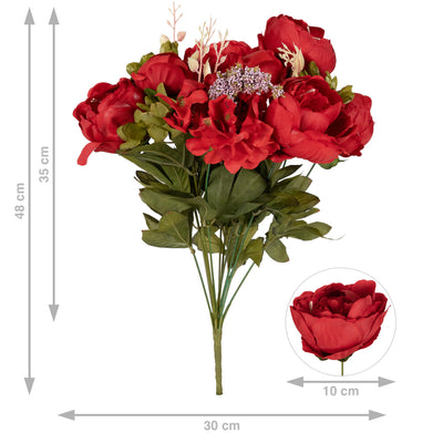 Buchet de bujori artificiali rosii D30xH48cm. cu 10 flori