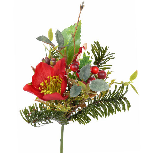 Buchet de flori artificiale rosii cu berry H17cm