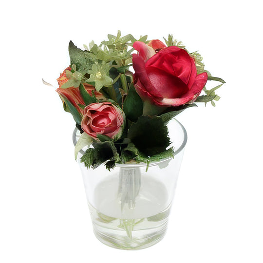 Buchet de Trandafiri artificiali in vas de sticla 12 cm HO portocaliu