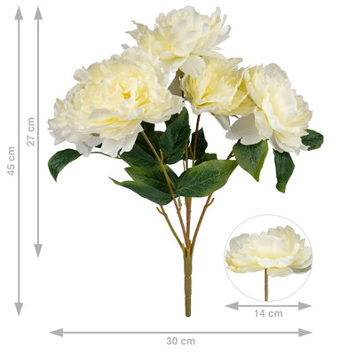 Bujor artificial alb cu 5 flori D30xH45 cm