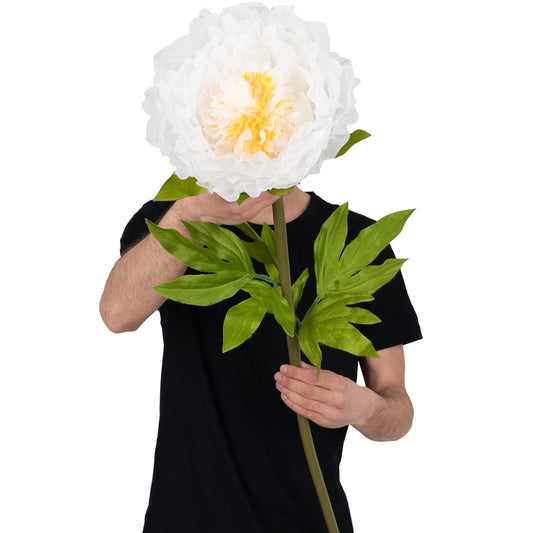 Bujor artificial D28xH100 cm alb cu tulpina gigant L fara suport