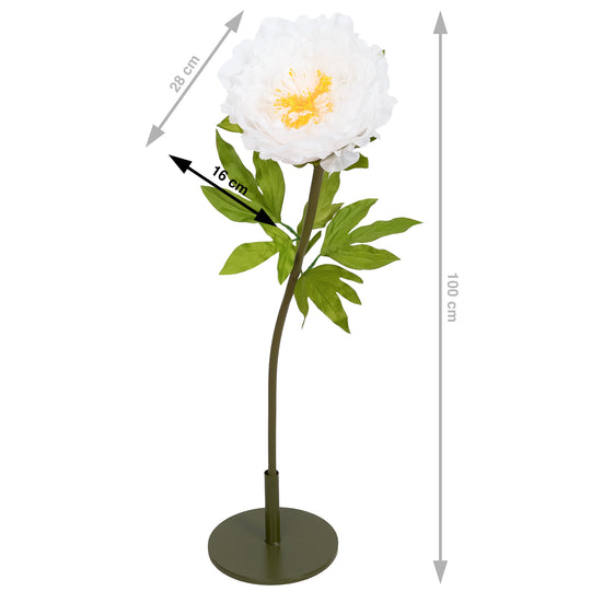 Bujor artificial D28xH100 cm alb cu tulpina gigant L fara suport