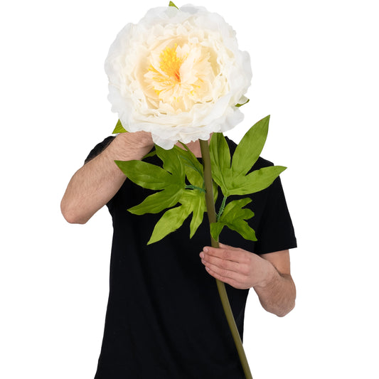 Bujor artificial D28xH100 cm ivory cu tulpina gigant L fara suport