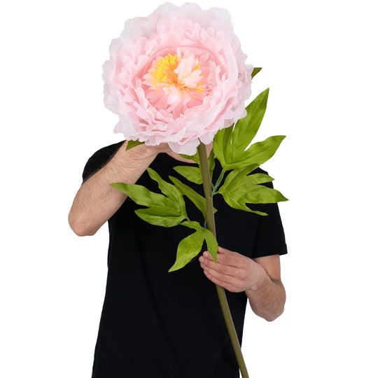 Bujor artificial D28xH100 cm roz pal cu tulpina gigant L fara suport