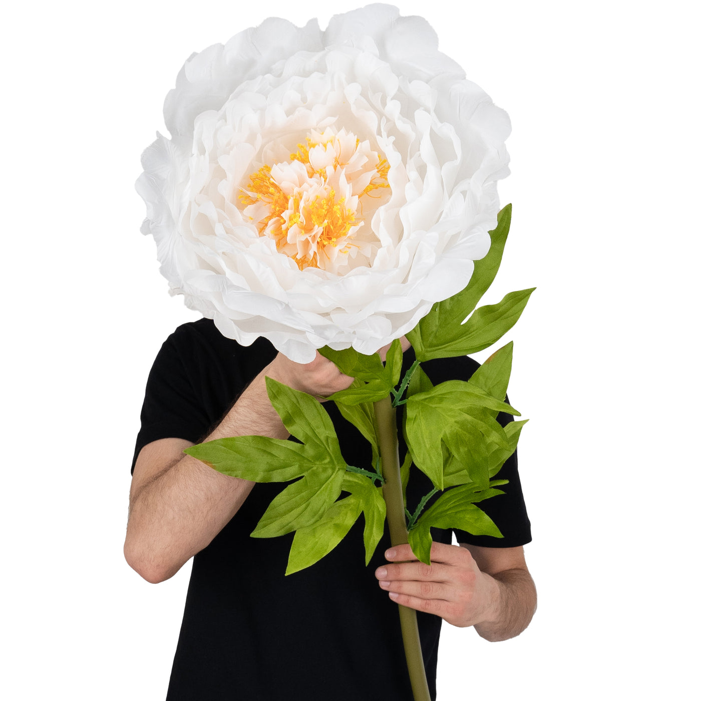 Bujor artificial D38xH110 cm alb cu tulpina gigant XL fara suport