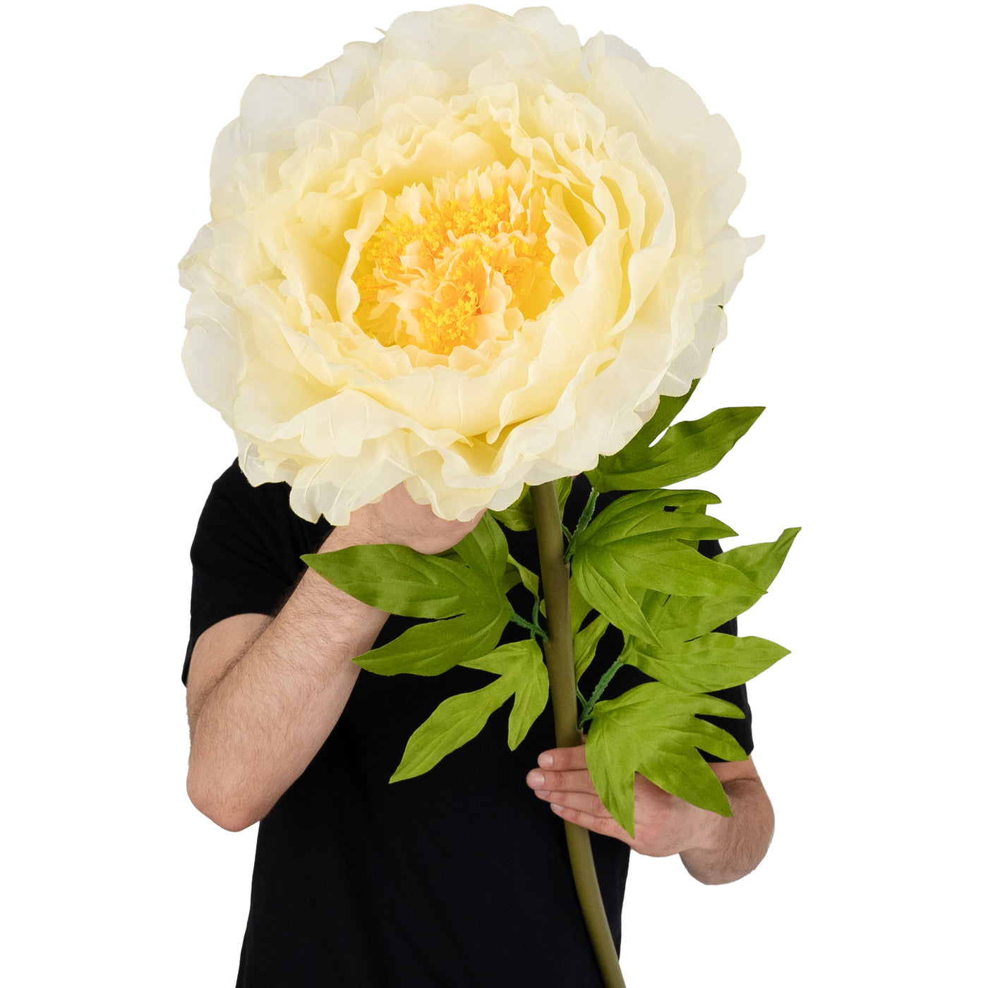 Bujor artificial D38xH110 cm galben cu tulpina gigant XL fara suport