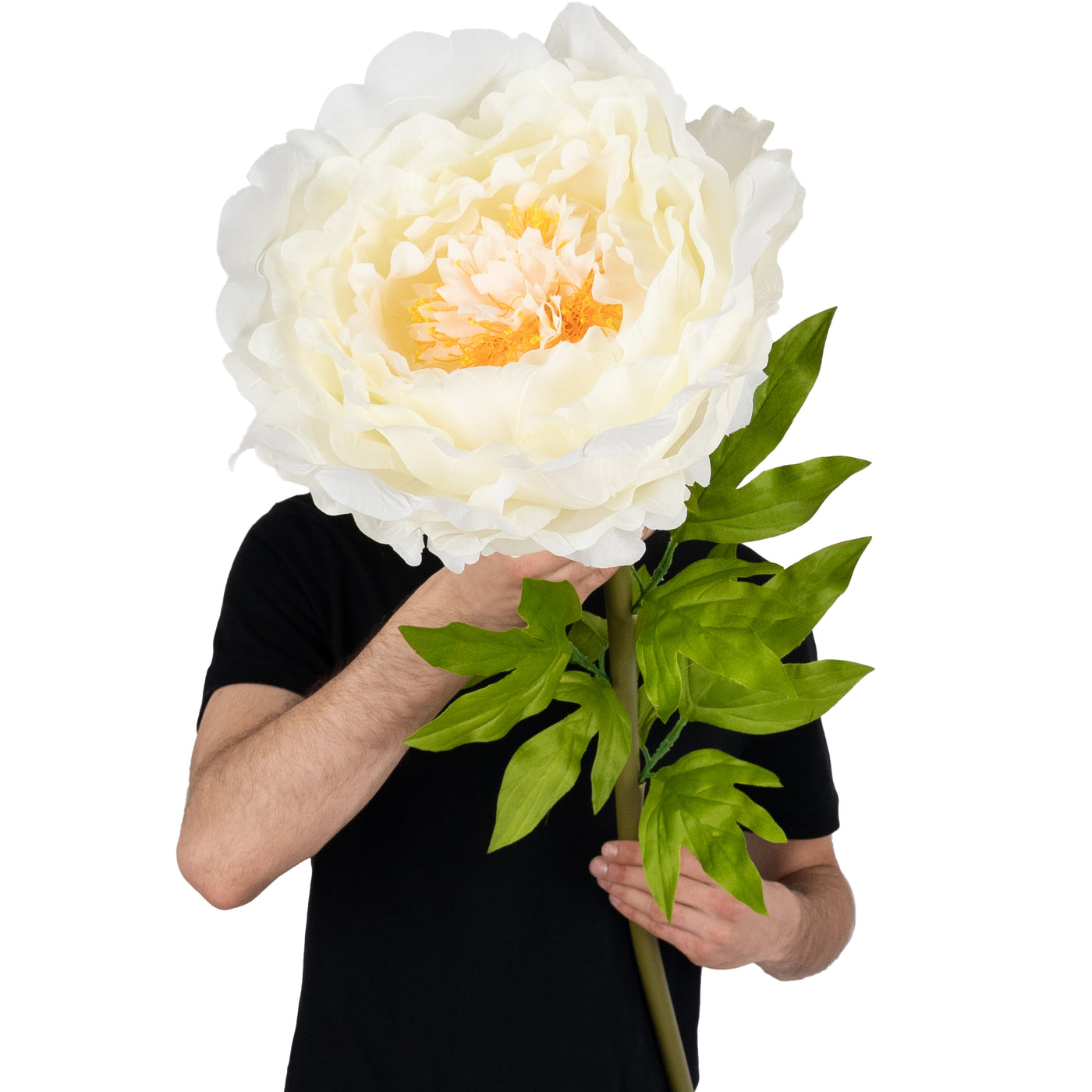 Bujor artificial D38xH110 cm ivory cu tulpina gigant XL fara suport