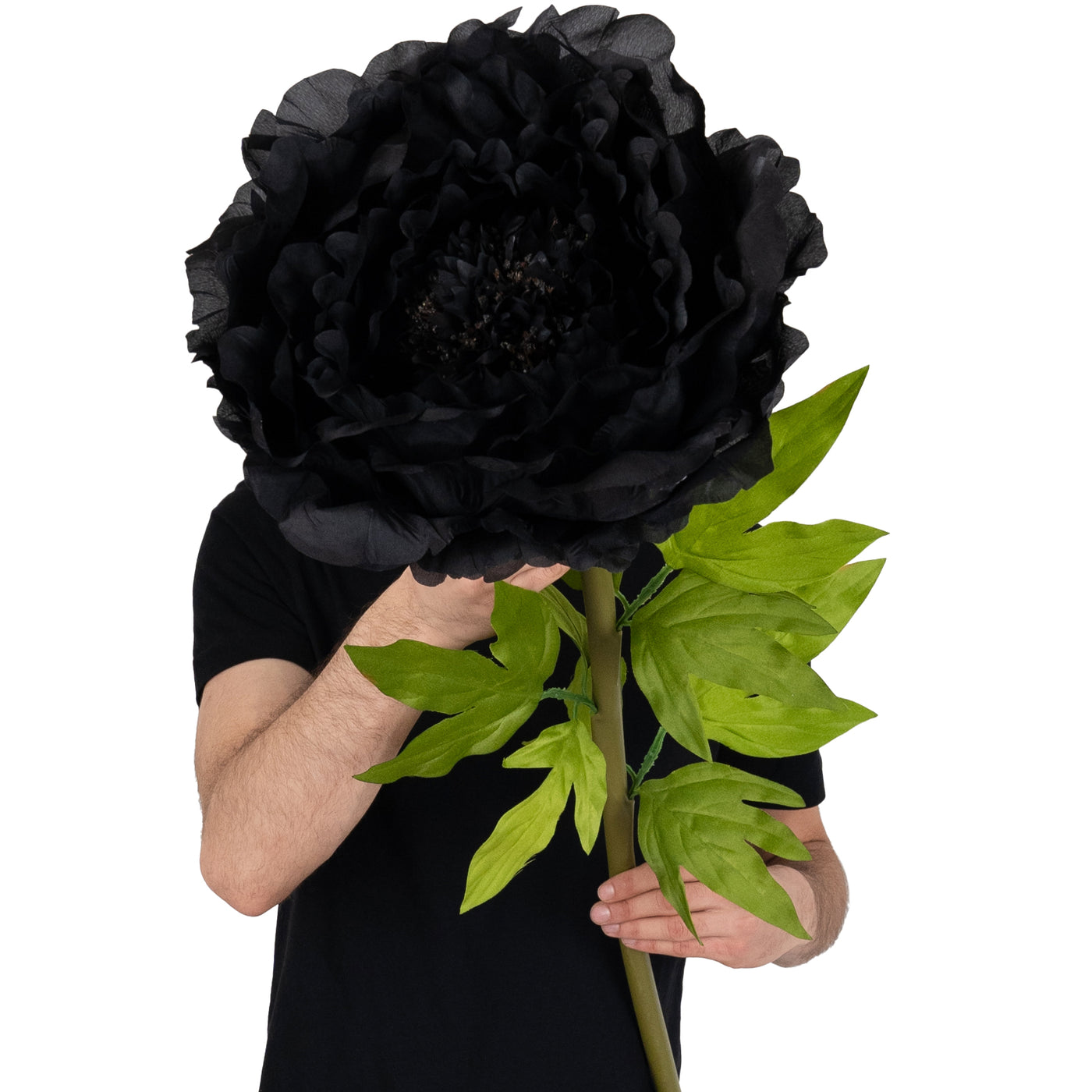 Bujor artificial D38xH110 cm negru cu tulpina gigant XL fara suport