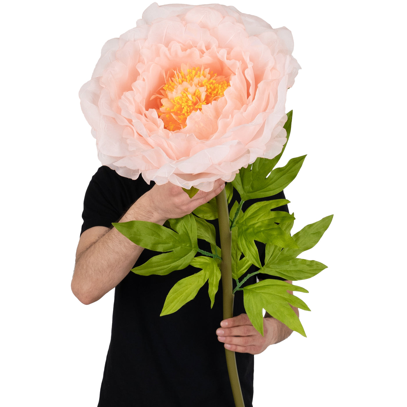 Bujor artificial D38xH110 cm piersica cu tulpina gigant XL fara suport