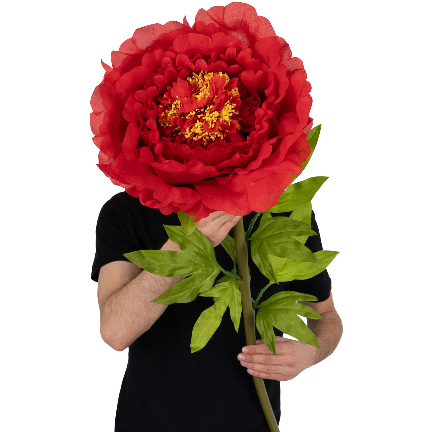 Bujor artificial D38xH110 cm rosu cu tulpina gigant XL fara suport