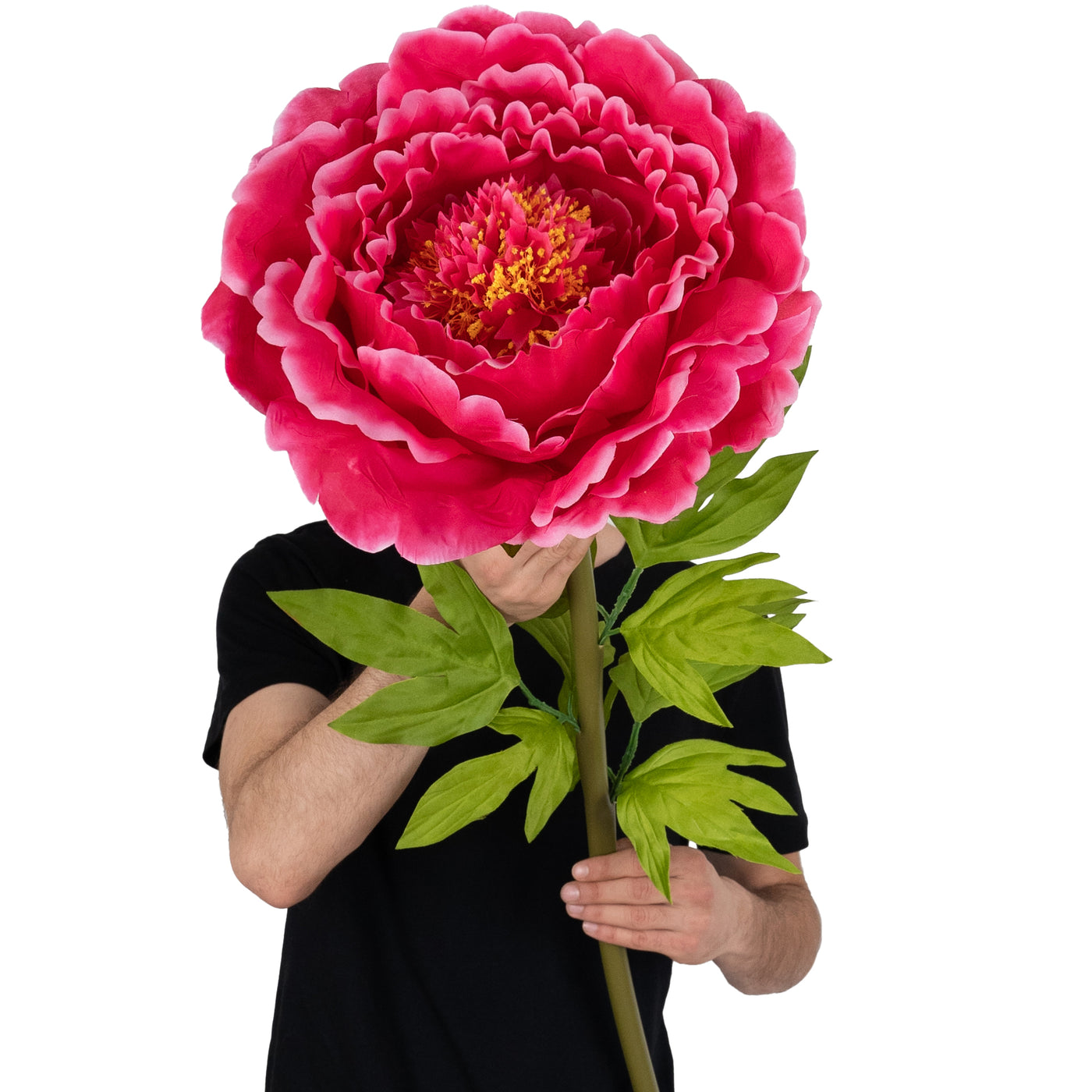 Bujor artificial D38xH110 cm roz magenta cu tulpina gigant XL fara suport