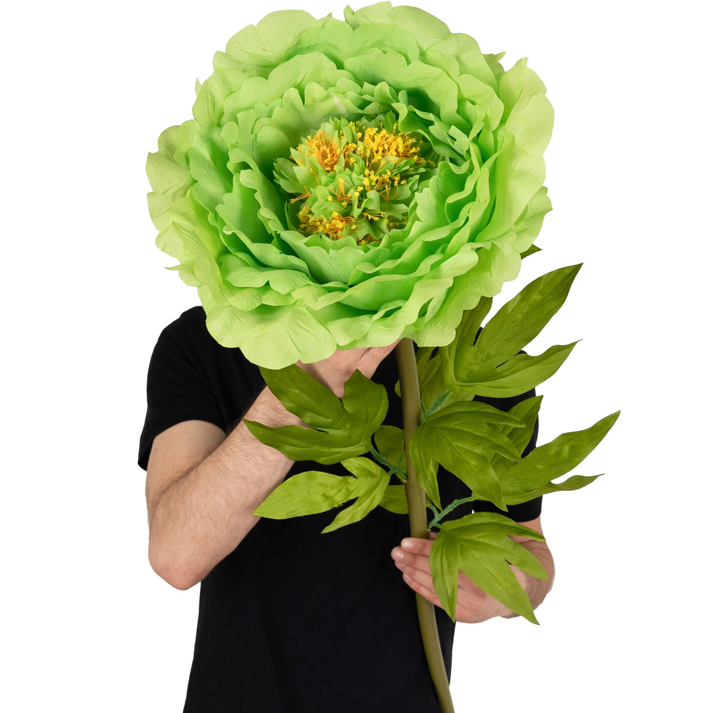 Bujor artificial D38xH110 cm verde cu tulpina gigant XL fara suport