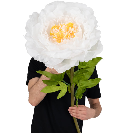 Bujor artificial D38xH115 cm alb cu tulpina gigant XL fara suport