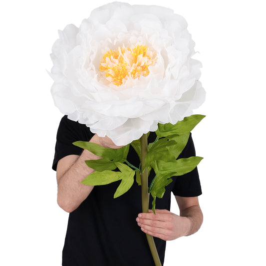 Bujor artificial D38xH115 cm alb cu tulpina gigant XL fara suport