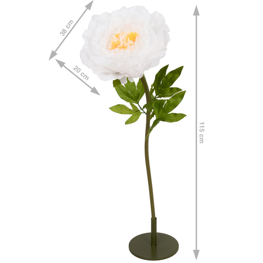 Bujor artificial D38xH115 cm alb cu tulpina gigant XL fara suport