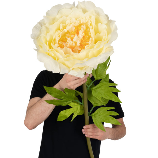 Bujor artificial D38xH115 cm galben cu tulpina gigant XL fara suport