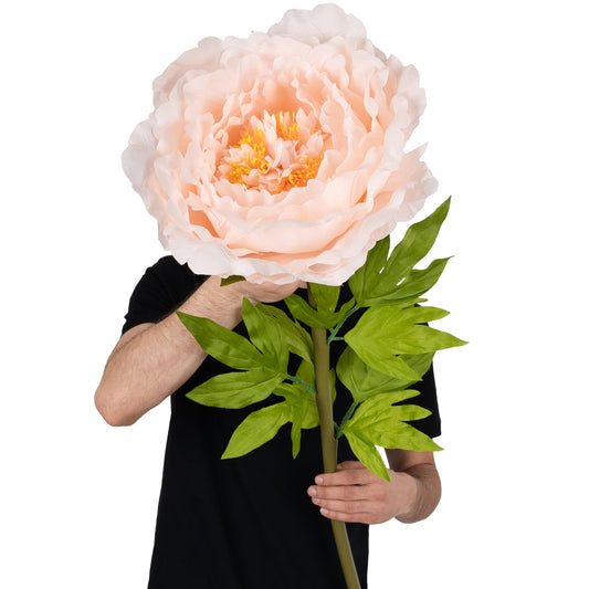 Bujor artificial D38xH115 cm piersica cu tulpina gigant XL fara suport