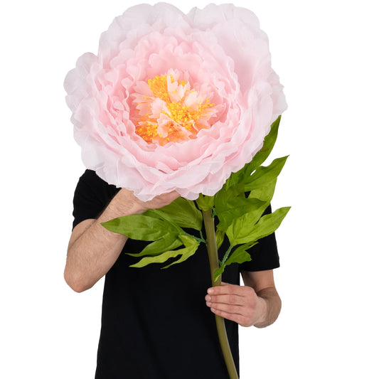 Bujor artificial D38xH115 cm roz pal cu tulpina gigant XL fara suport