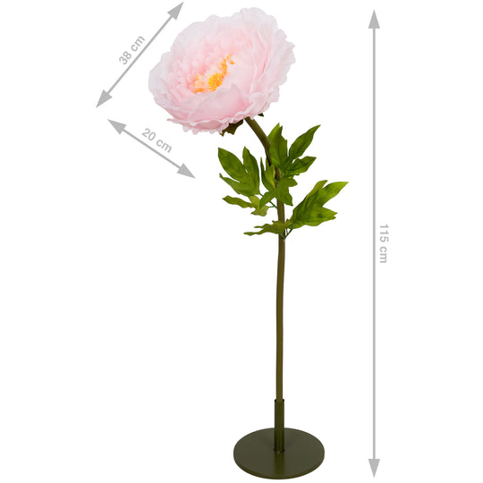 Bujor artificial D38xH115 cm roz pal cu tulpina gigant XL fara suport
