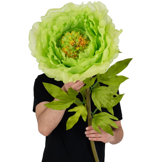 Bujor artificial D38xH115 cm verde cu tulpina gigant XL fara suport