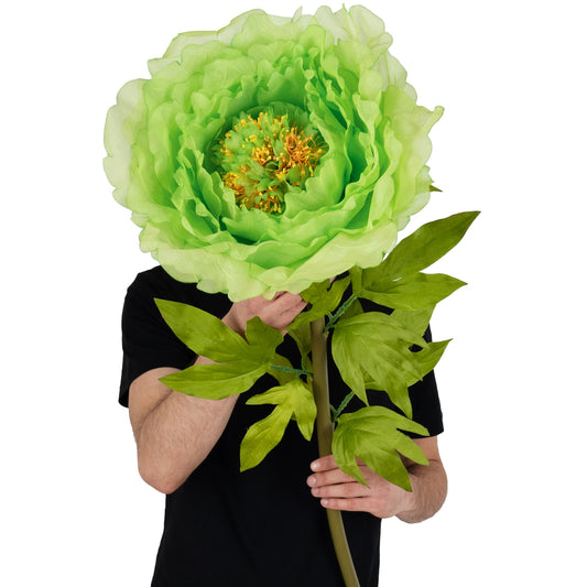 Bujor artificial D38xH115 cm verde cu tulpina gigant XL fara suport