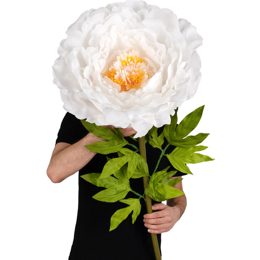 Bujor artificial D48xH130 cm alb cu tulpina gigant XXL fara suport