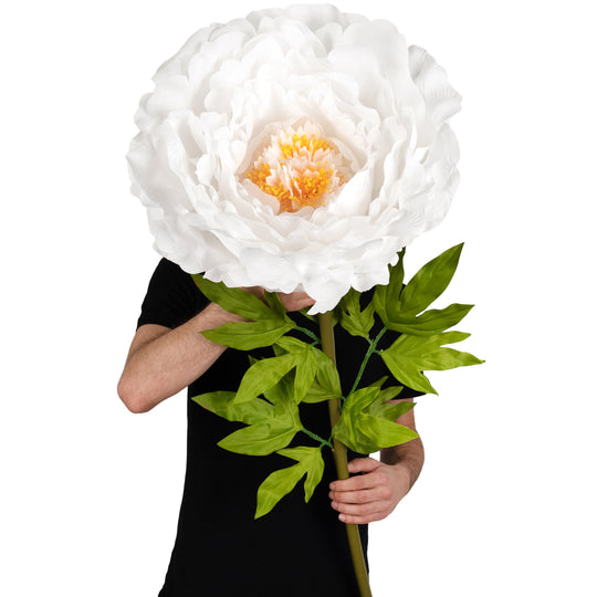 Bujor artificial D48xH130 cm alb cu tulpina gigant XXL fara suport