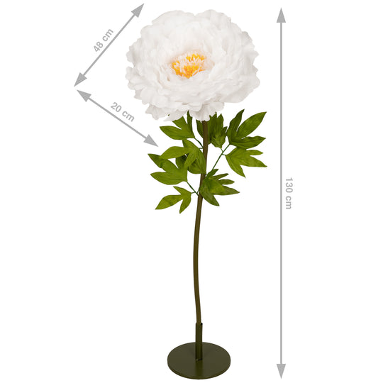 Bujor artificial D48xH130 cm alb cu tulpina gigant XXL fara suport