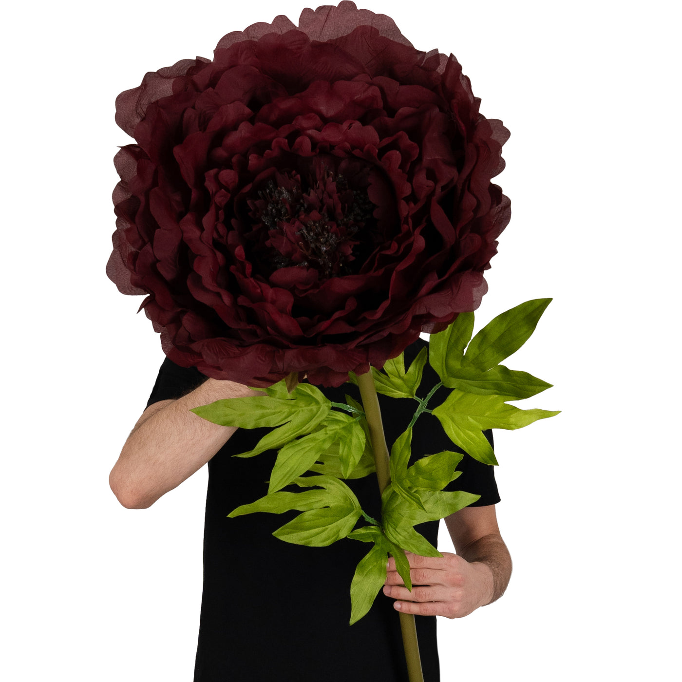 Bujor artificial D48xH130 cm burgundy cu tulpina gigant XXL fara suport