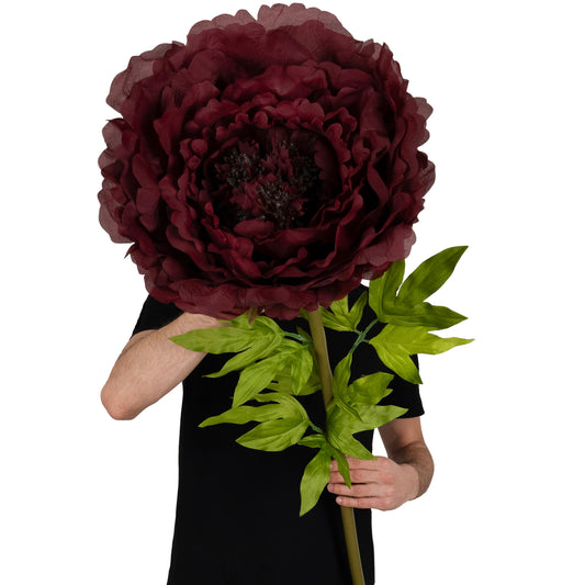 Bujor artificial D48xH130 cm burgundy cu tulpina gigant XXL fara suport