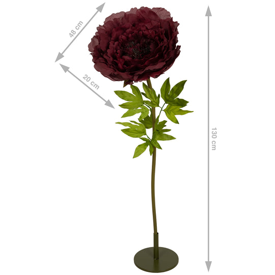 Bujor artificial D48xH130 cm burgundy cu tulpina gigant XXL fara suport